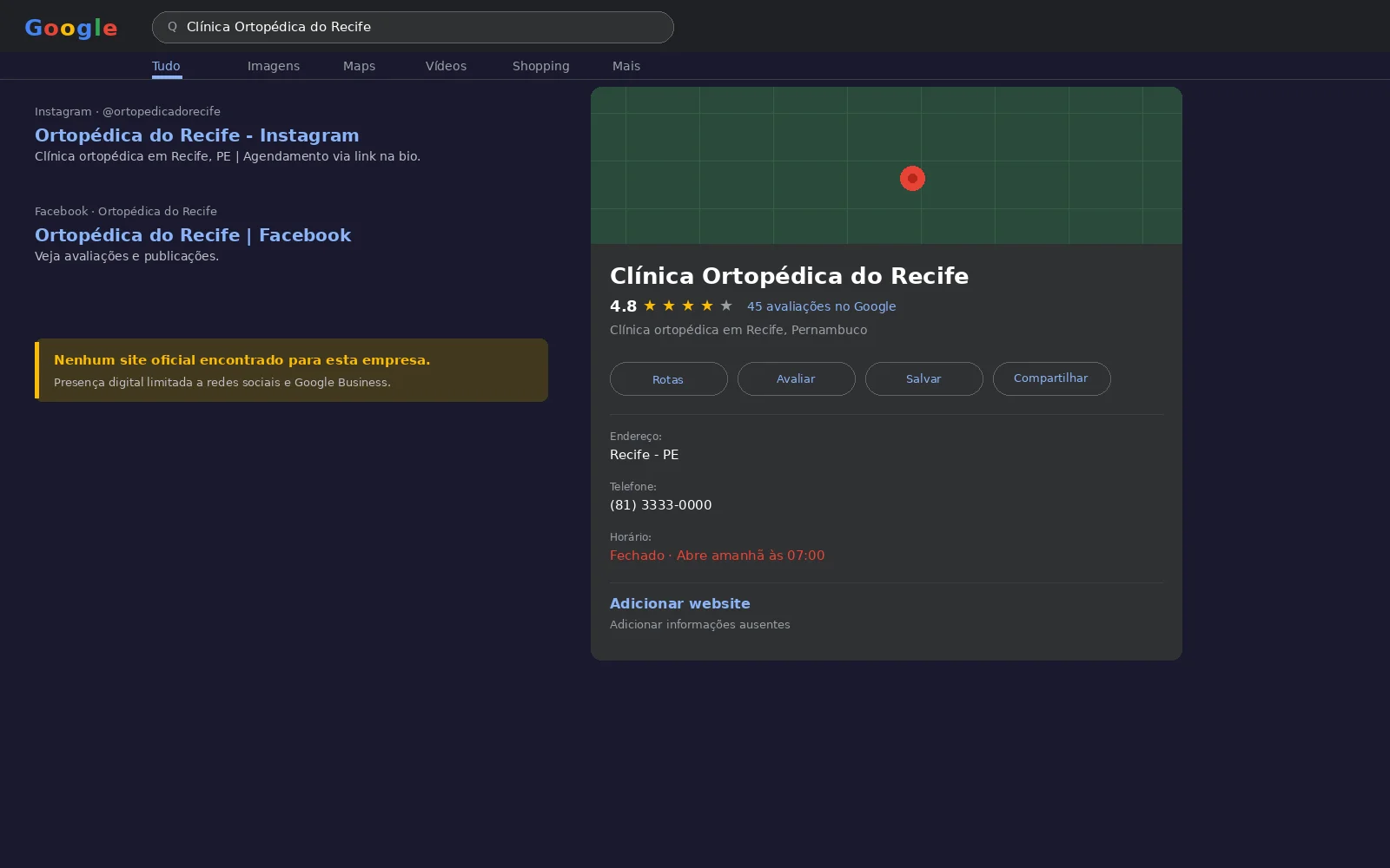 Clínica Ortopédica do Recife — apenas Google Business